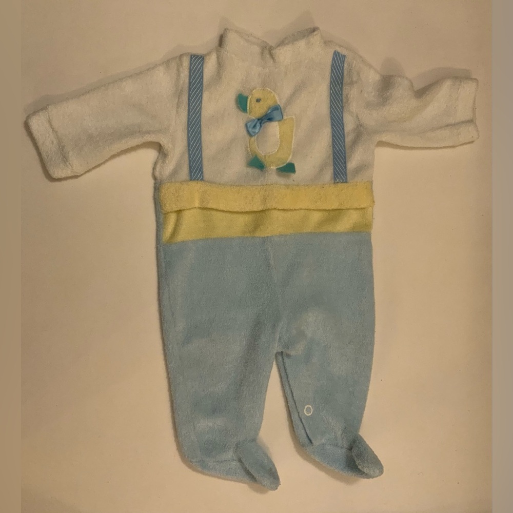 Vintage Charming Duckling Footie in Soft Blue and Yellow